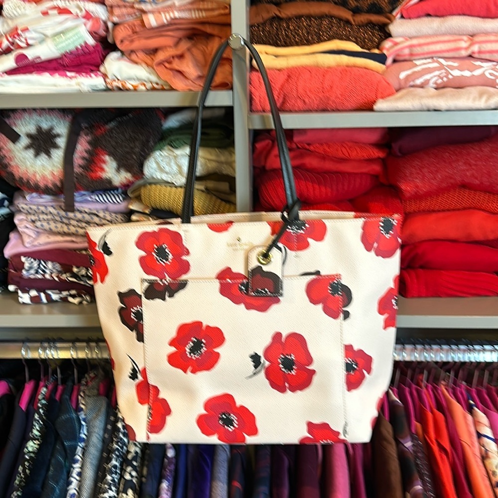Kate Spade Cream and Red Floral Tote